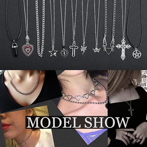LIRUNQIN 14 Pcs Grunge Goth Necklace Set Y2k Grunge Jewelry Gothic Cross Y2k Star Emo Accessories Y2k Jewelry Set for Women Men thumbnail 3