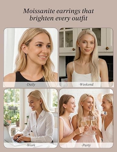 GEORGE · SMITH 4 Pairs Moissanite Earrings Set for Women 925 Sterling Silver Hypoallergenic Stud and Huggie Hoop Earrings Dainty Ear Stack Cartilage Earrings for Multiple Piercings Gift thumbnail 6