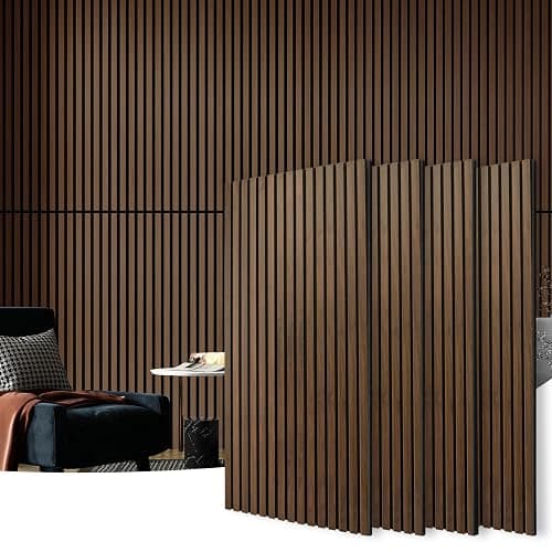 Art3d 4 Pack 47.2 x 23.6in. Wood Slat Acoustic Panels for Wall and Ceiling - 3D Fluted Sound Absorbing Panel with Wood Finish - Dark Walnut - Image 1