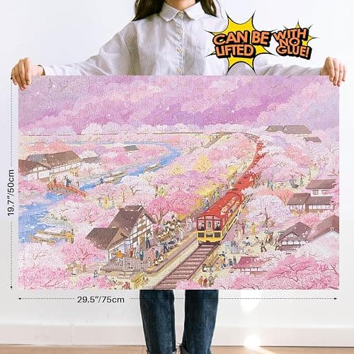 MOMIBOOK 1000 Piece Puzzle for Adults Jigsaw Puzzles of Arashiyama Sakura Tour, Painting Image Cherry Blossom Difficult Challenging Impossible Puzzle Unique Party Christmas Birthday Gifts thumbnail 3