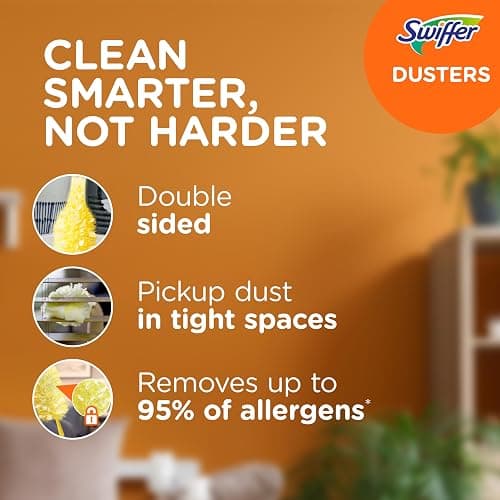 Swiffer Duster Heavy Duty Dusting Kit, Cleaning Supplies, 3 ft Extended Handle, 1 Duster, 12 Refills thumbnail 2