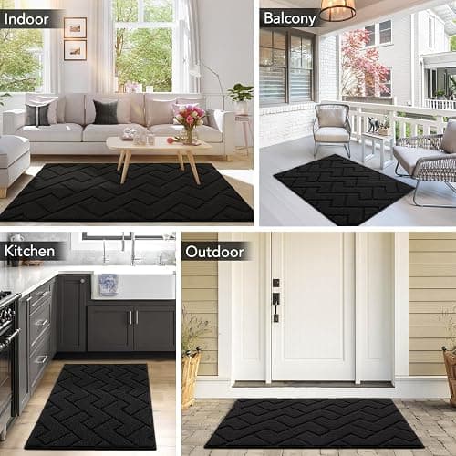 hicorfe Indoor Doormat,Front Back Door Mat Rubber Backing Non Slip Door Mats 24"x35" Absorbent Resist Dirt Entrance Doormat Inside Floor Mats for Entryway Washable Low-Profile(Black) thumbnail 2