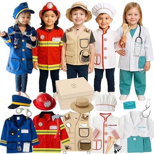 5-1 Kids Dress Up Clothes & Pretend Play Costumes for Ages 3-7 | Cute Role Play Dress Up Costumes for Boys & Girls with Matching Accessories & Storage Trunk - Image 1