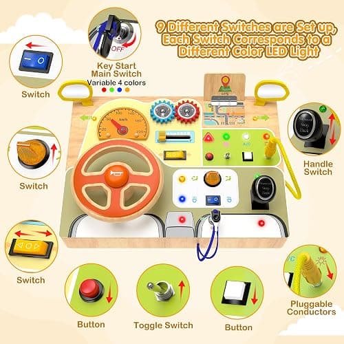 JGOBUB Montessori Toddler Toys - Baby Wooden Busy Board - Sensory Toys with Light Switch - Travel Toys for Educational Toddler Activities for Toddlers 1 2 3 4+ Year Old thumbnail 3