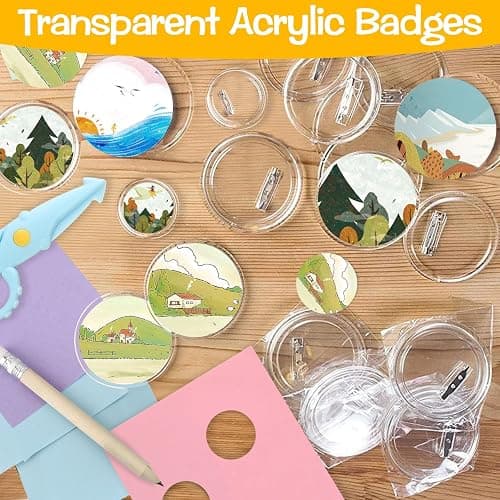 40Pcs Badge Making Kit, 3 SizeAcrylic Clear Badge, Round Pin Badges Make Your Own Badges Button Badges for DIY Crafts Gifts Birthday School Wedding Activities Clothes Party thumbnail 3