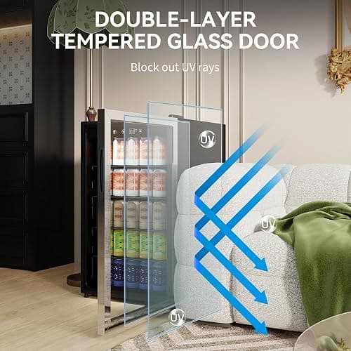 HOMCOM 160 Can Beverage Refrigerator Cooler with Double-Layer Glass Door, 4.4 Cu.Ft. Under Counter Freestanding Beverage Fridge with Adjustable Shelves for Beer Soda Drink Bar Wine thumbnail 5