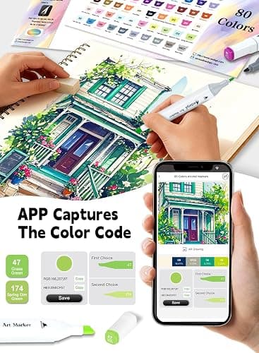 AEDAGA 168 Colors Alcohol Markers with Free App, Dual Tip Art Markers with Kickstand Case for Artists Adults and Kids, Alcohol Based Marker for Coloring Painting Sketching and Drawing, Great Gift thumbnail 5