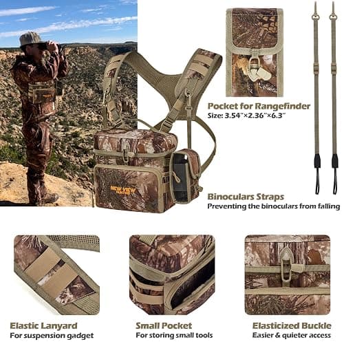 NEW VIEW CamoRanger Ripstop Binocular Harness Chest Pack - Hunting Bino Case, Detachable Rangefinder Pouch, Adjustable Binos Harness, Rain Cover - Tree Camo thumbnail 5