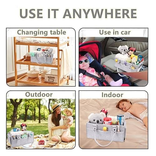 XUANGUO Baby Diaper Caddy Organizer with Handle - Gender Neutral Nursery Storage Bin Basket - Portable Tote Bag - Car Organizer - Newborn Essentials - Grey thumbnail 5