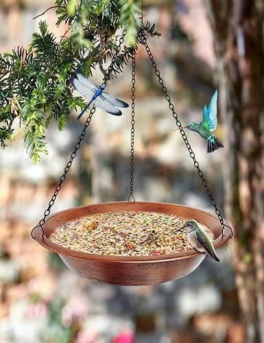 Keygift Hanging Bird Bath for Outdoor, Antique Copper Metal Bird Feeder Birdbath Bowl with 17” Rust-Proof Black Chains for Garden Backyard Decor thumbnail 2