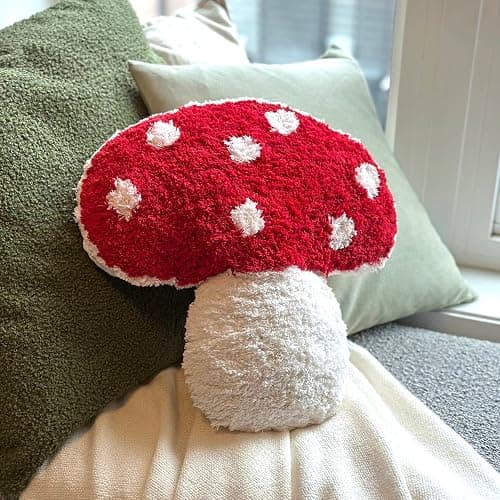 Dreamstall Mushroom Throw Pillow Tufted Shape Decorative Cushion 15” x 15” – Decor for Bed, Couch, Living Room (Red) thumbnail 2