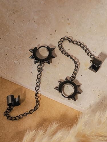 Sacina Goth Punk Black Ear Cuff Spike Earrings, Gothic Emo Punk Grunge Earrings, Goth Jewelry, Christmas Jewelry Gifts for Women thumbnail 5