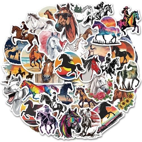 100 Pcs Horse Stickers for Kids Girls Women, Cool Horse Party Favors & Decorations Gifts, Waterproof Stickers for Water Bottle Laptop Scrapbook - Image 1