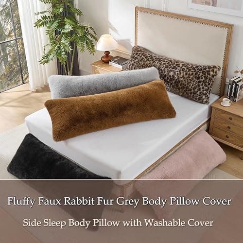 HKMR Brown Leopard Print Body Pillow Cover(No Filling),Plush Fuzzy Faux Fur Body Pillowcase with Zipper, 20x54 inch Fluffy Fuzzy Hug Long Pillow Cover for Pregnant Women Side Sleeper thumbnail 7