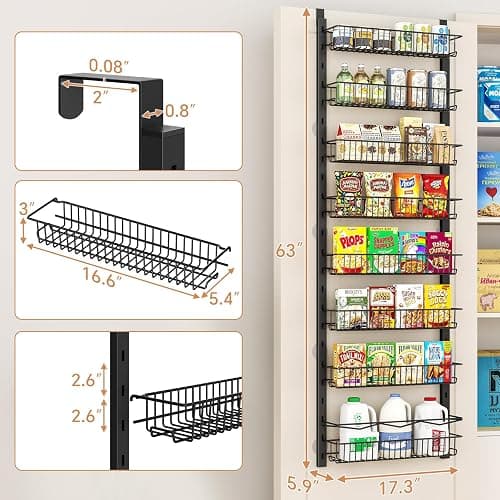 MIAOLI Over the Door Pantry Organizer, 8-Tier Adjustable Spice Rack Cabinet Door Shelves, Hanging Seasoning Organizer for Kitchen Bathroom, Laundry Room Organization, Black thumbnail 3