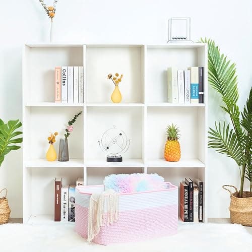 MINTWOOD Design 22in Extra Large Blanket Basket Holder Living Room, Rectangle Rope Woven Storage Basket with Handles for Laundry, Pool Towels, and Shoes, Dog Toy Organizer Bin Box, Light Pink thumbnail 5