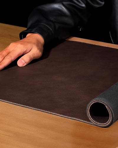 YSAGi Genuine Leather Desk Mat, 35.4"X17" Office Desk Pad, Thick Premium Table Pad with Stitched Line, Non-Slip Laptop Writing Pad with Rubber Base (Dark Brown, 35.4"x17") thumbnail 6