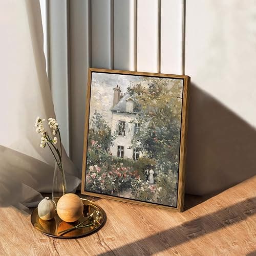 Floating Framed Canvas Vintage Wall Art, Neutral English Cottage Rose Garden Oil Paintings Print, Spring Pictures Wall Decor for Living Room Hallway Bedroom Office Rustic Decor 8x10 inch thumbnail 2