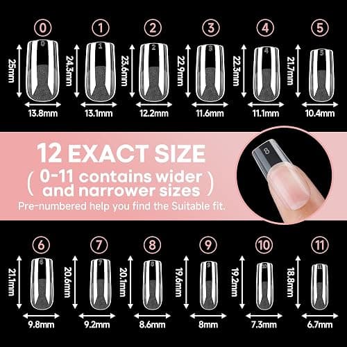 UNA GELLA Medium Square Nail Tips, 312pcs Medium Gel Nail Tips Square | Pre Etched Full Cover False Acrylic Nails Tips for Press On Nails DIY Art Salon 12 Sizes thumbnail 8
