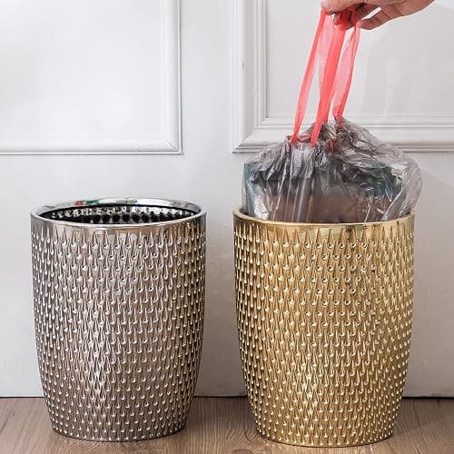 Modern Golden Small Trash Can Wastebasket, Garbage Container Bin for Bathrooms, Powder Rooms, Kitchens, Home Offices - Durable Ceramics - Round thumbnail 7
