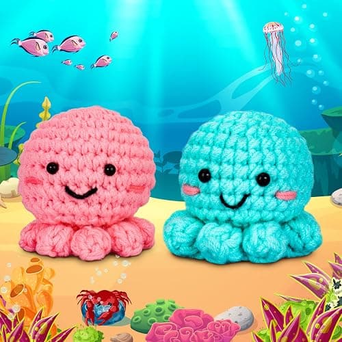 Crochetta Crochet Kit for Beginners, Amigurumi Crocheting Animals Kits w Step-by-Step Video Tutorials, Knitting Starter Pack for Adults and Kids, Jumbo 2 Octopus Familly (40%+ Yarn Content) thumbnail 7