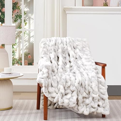 Touchat Ruched Faux Rabbit Fur Throw Blanket, 700 GSM Luxury Dual-Sided Soft Cozy Blanket, Fuzzy Fluffy Plush Blanket for Bed, Couch and Sofa - 50"x60", Tie-dye Gray thumbnail 7