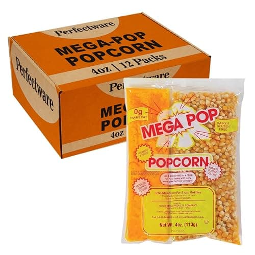 Perfectware All in One Popcorn Portion Packets with Kernels, Salt, and Coconut Oil for Popping Machine, 4 oz, 12 Count - Image 1