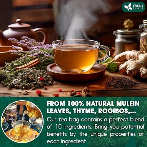 FreshDrinkUS StrongerLungs 20 Tea Bags - Mullein Leaf, Ginseng, Elderberry, Ginger & Thyme - Supports Lung Cleanse, Congestion Relief & Mucus Detox - Caffeine-Free & All-Natural thumbnail 3