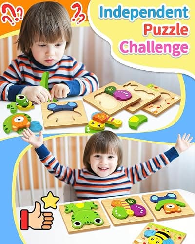Bekayshad Wooden Puzzles Toddler Toys Gifts for 1 2 3 Year Old Boys Girls, Animal Jigsaw Puzzles Montessori Toys, Learning Educational Christmas Birthday Gifts for Girls Boys Ages 1-3 thumbnail 4