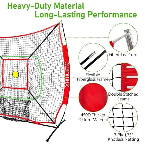 OwinMax 6x6FT Baseball Net, Baseball & Softball Training net with Batting Tee, Strike Zone & Circular Target and Weighted Ball, Portable Design with Compact Storage,Great for Kids thumbnail 4