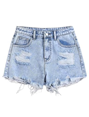 oyyniis Jean Shorts for Teen Girls Ripped Raw Hem High Waist Straight Leg Cute Summer Y2K Denim Shorts 13Y-16Y - Image 1