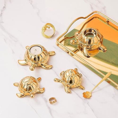 Golden Turtle Statue, Ceramic Turtle Ornament for Home Decor - Gold Tabletop Decoration, Collectible Decor for Elderly, Turtle Sculpture for Bookshelf, Desk, Nightstand thumbnail 9