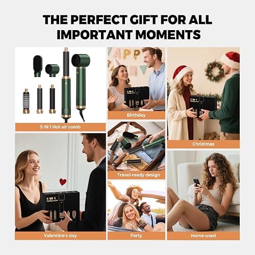 Hair Styler Set Stylingbürsten Hairstyler 5 in 1 Haarstyler, Airstyler Air Curlers Föhn 5 in 1 Mit Rundbürstenföhn Haarstyler Warmluftbürste Föhn Lockenstab Luft Für Glätten, Volumen, Locken thumbnail 9