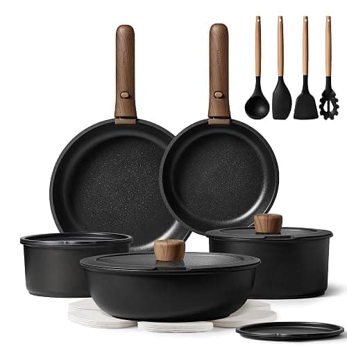 CAROTE 19pcs Pots and Pans Non Stick, Cookware Sets Detachable Handle, Induction Kitchen Pots and Pans,NonStick Cooking Set, Oven/Dishwasher/Fridge Safe, Space Saving - Image 1