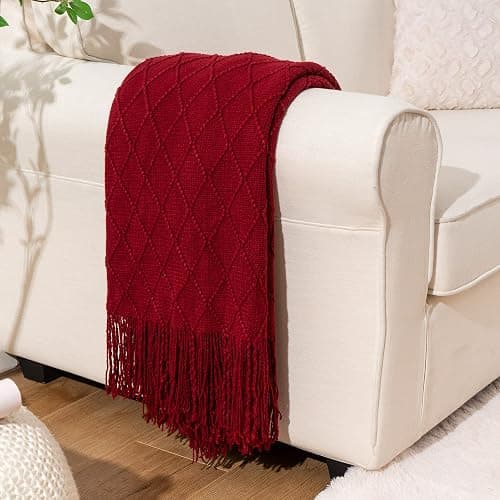 BATTILO HOME Christmas Decor Red Throw Blanket for Couch, Boho Bed Throws for Foot of Bed, Decorative Red Throws for Sofa Living Room, 50"x60" thumbnail 4