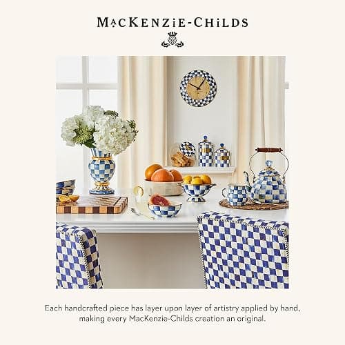 MACKENZIE-CHILDS Wall Clock, Decorative Clock for Kitchen and Living Room, Blue-and-White Royal Check thumbnail 6