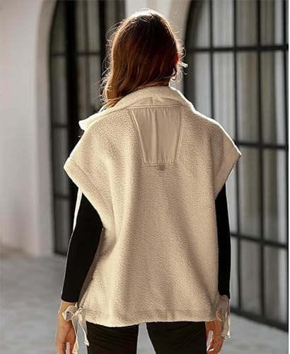OPCAKM Women's Fuzzy Fleece Vest Oversized Sleeveless Sherpa Jacket Warm Button Down Gilet Outerwear with Pockets thumbnail 6