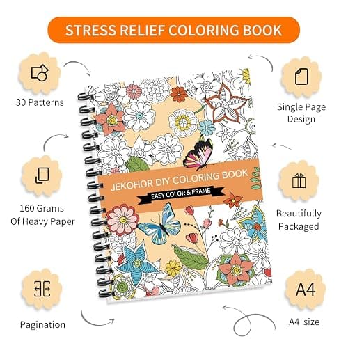 Adult Coloring Book Set,Spiral Bound Coloring Books for Adults Relaxation with 36 Colors Non-Toxic Markers, Anxiety Relief Gifts with 30 Patterns Included Mandala Animal Flowers thumbnail 7
