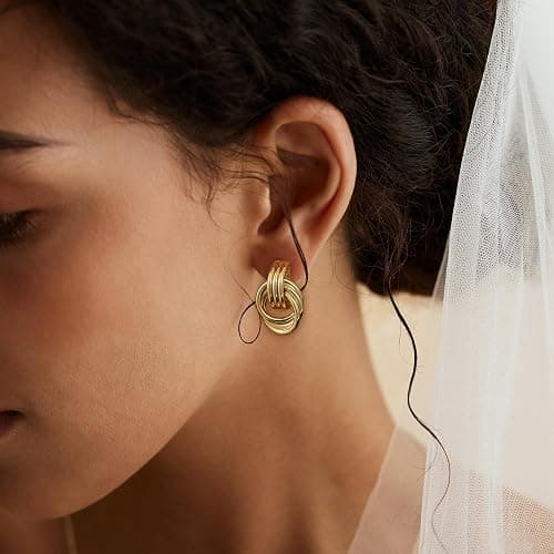 SHERLOVE Trendy Gold Plated Knot Earrings for Women Chunky Statement Drop Dangle Earrings Lightweight Hypoallergenic Fashion Accessories Gold Jewelry Gifts for Womens thumbnail 3