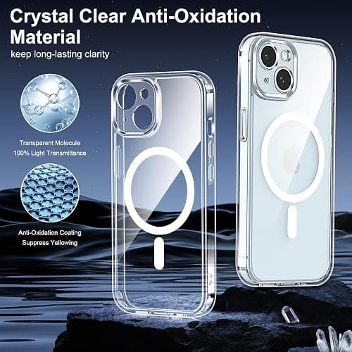 Helssitot Coque Magnétique pour iPhone 15 avec 2 Verre Trempé Anti-Espion Compatible avec MagSafe Militaire Étui Housse Antichoc Bumper Militaire 6,1 Pouces-Transparente thumbnail 3