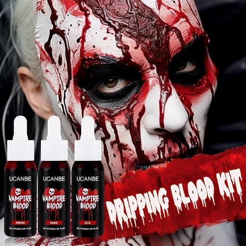 UCANBE 3PCS Halloween Dripping Fake Blood Makeup Kit Realistic Blood Drops Body Paint Washable Fake Blood Set For Zombie Vampire Clown Monster Clothes Costume Cosplay SFX Special Effects Makeup 90ML thumbnail 2