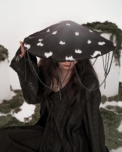Dreamstall Original Mushroom Hat Costume Cosplay Accessory Hat Cap, Black Inkcap with Strung Beads, Oversized and Holds Shape thumbnail 5