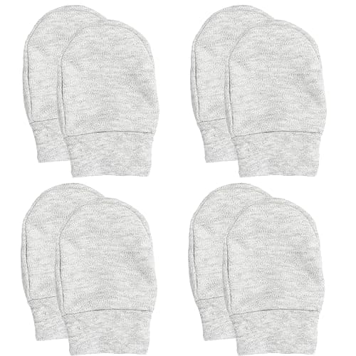 Soft Touch 100% Cotton Baby Anti Scratch Mittens - 4 Pack (Grey) - Grey - 4 Packs - Image 1