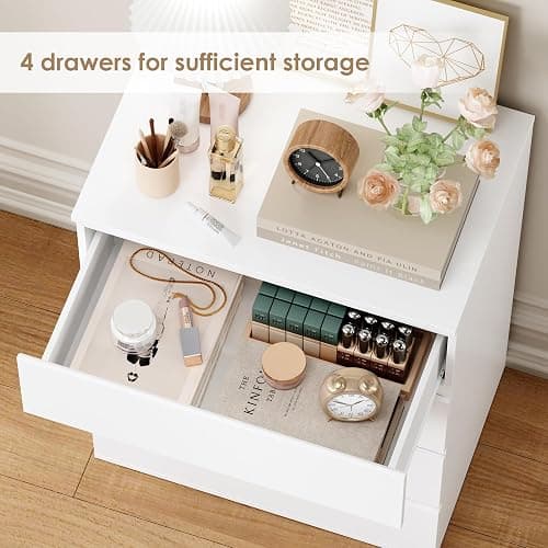 FOTOSOK White Dresser, 4 Drawer Dresser Small Chest of Drawers 23.6L x 15.7W x 31.5H in, Modern White Storage Cabinet with 4 Drawers for Home Office thumbnail 6