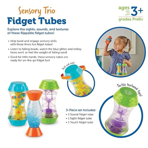 Learning Resources Sensory Trio Fidget Tubes - Tactile Play Tools, Kids Travel Essentials Toys, Self-regulation Aids, Calm Down Corner Supplies, Bin Activities thumbnail 5