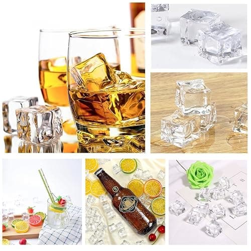 Honbay 100PCS 12mm Lifelike Simulation Acrylic Ice Cubes Artificial Plastic Clear Square Ice Cubes Decorations Realistic Fake Food Models Ornaments for Home Party Tabletop Decoration Photography Prop thumbnail 6