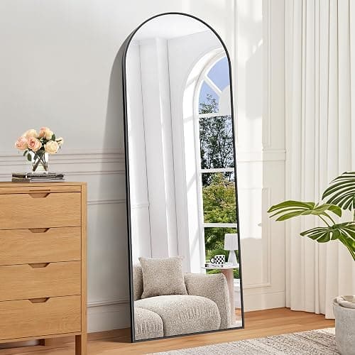 BONEWEI Ganzkörperspiegel 161x52cm, Bogen Standspiegel Ganzkörperspiegel mit Schwarzer Aluminiumrahmen, Groß Gewölbter Wandspiegel zum Stehen, Anlehnen oder Hängen für Wohnzimmer Schlafzimmer Flur - Image 1