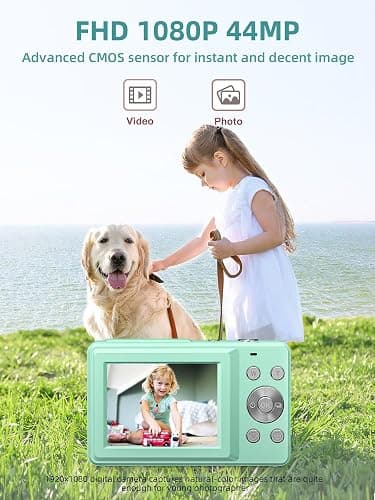 Camkory Digital Camera FHD 1080P Kids Camera with 32GB Card, 16X Zoom Anti Shake Compact Point and Shoot Digital Camera Small Camera for Kids Girls Boys Students, Mint Green thumbnail 2