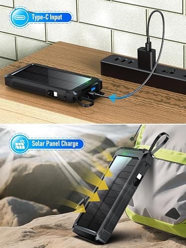 Magnetic Solar Power Bank 20000mAh Wireless Portable Solar Charger 22.5W USB C PD QC 3.0 Fast Charging 5 Output 3 Input Camping External Battery Pack,with 2 LED Flashlight for Outdoor (Black) thumbnail 4