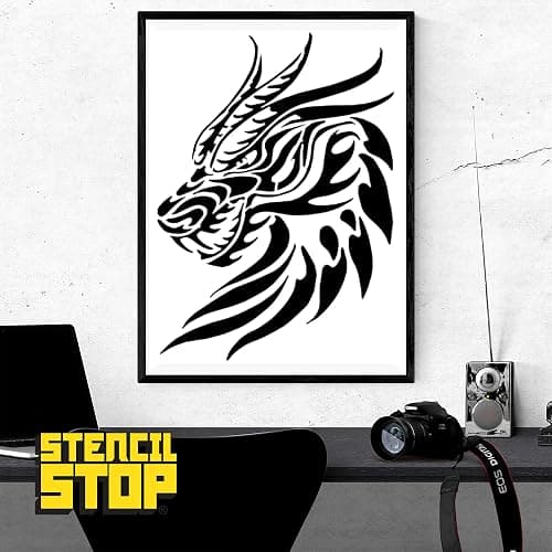 Stencil Stop Dragon Head Stencil - 4.38 x 6 Inches - Reusable Dragon Stencils for Painting on Wood, Walls, Fabric & Rocks - Durable 14 Mil Mylar Plastic - Perfect for DIY Crafts & Custom Art thumbnail 4